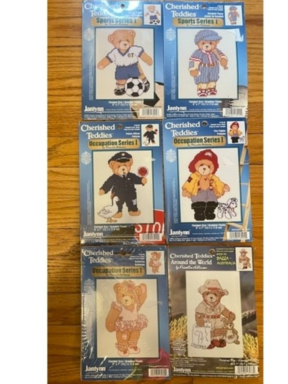 NWT Janlynn CHERISHED TEDDIES Lot of 6 Cross Stitch Kits Occupation Sports
